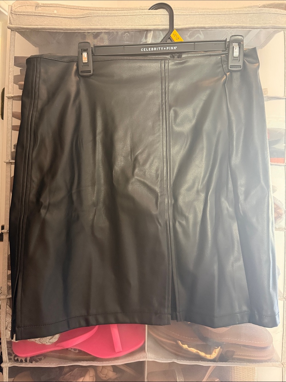Celebrity+Pink Black Faux Leather Mini Skirt with Front Seam